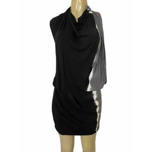 Young Fabulous & Broke Mini Dress Black Tie Dye Draped Black Gray Sleeve…
